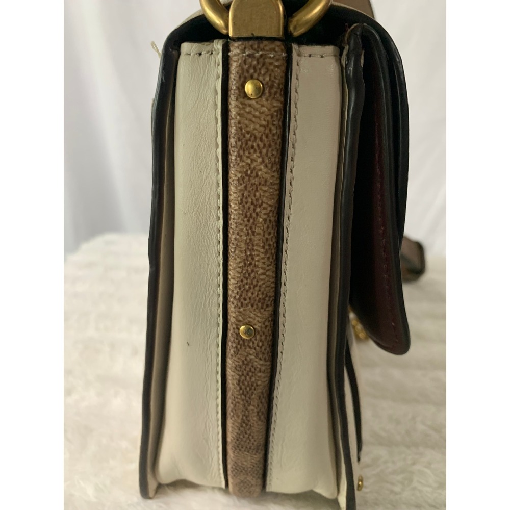 Coach Dreamer Shoulder Bag Chalk White Leather Signature Canvas Gold Chain#866 - Picture 6 of 16
